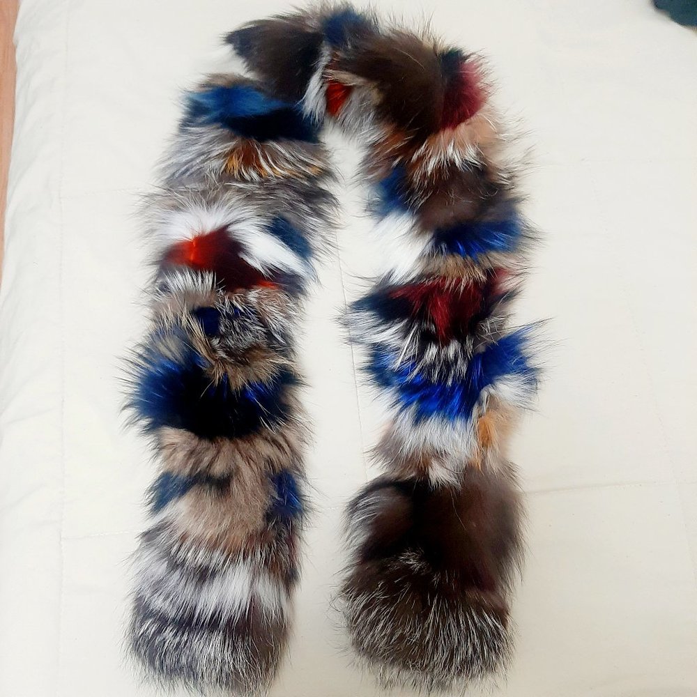 Fox Fur Scarf Colorful 100% Genuine Fox Fur Made in Canada